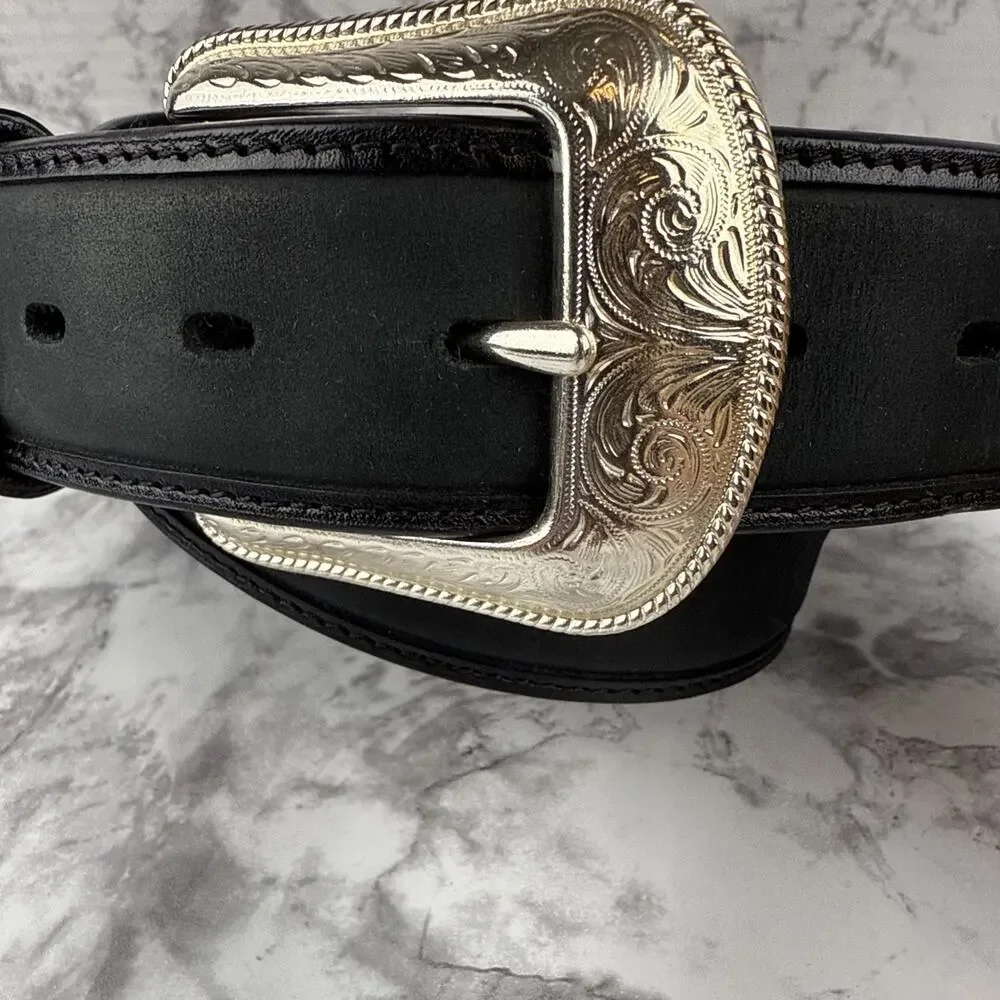 3D Mens Diamond Concho Embroidered Western Black Leather‎ Belt Size 40